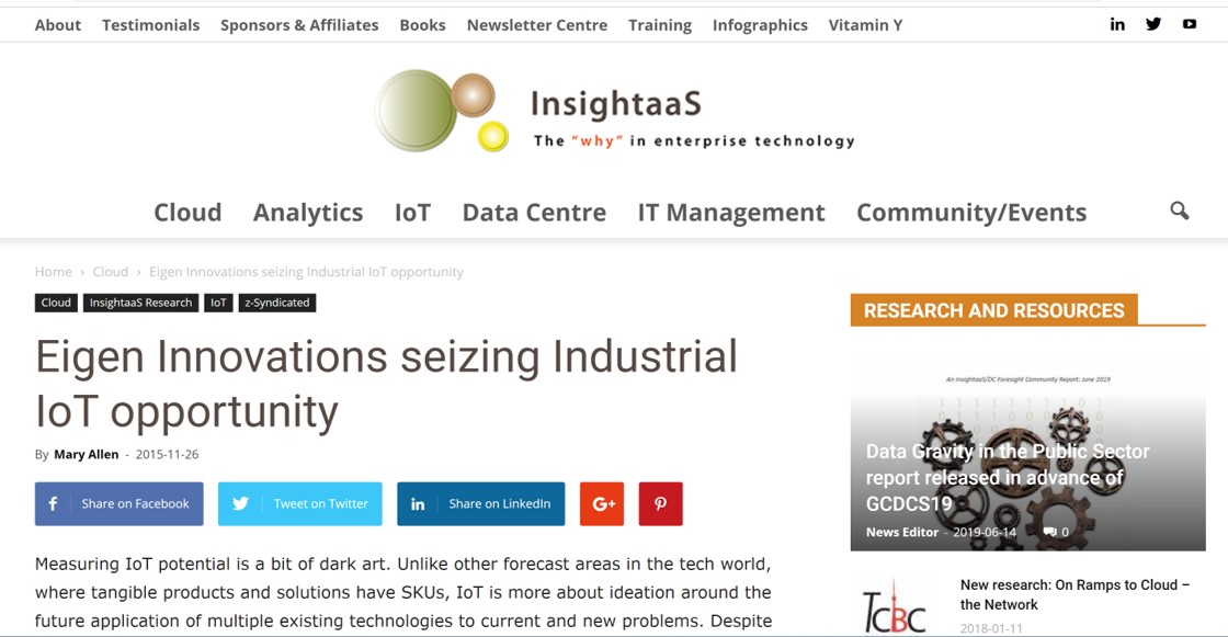 NEWS: Insightaas Profiles Eigen’s use of Industrial IoT
